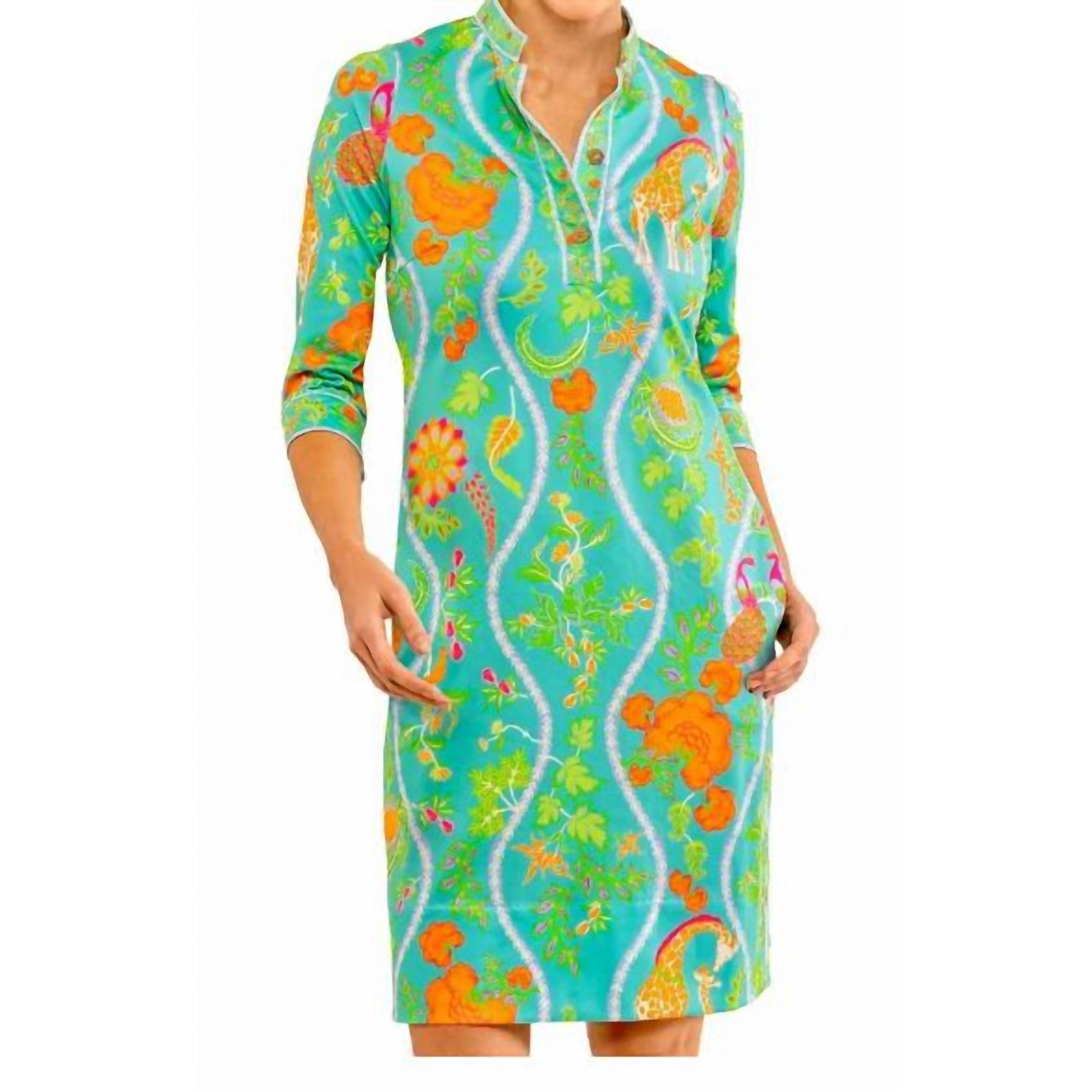 New Gretchen Scott Jungle Symphony Mandarin Dress In Turquoise